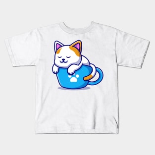 Sleeping Cat and Coffee Kawaii - Cute Kids T-Shirt